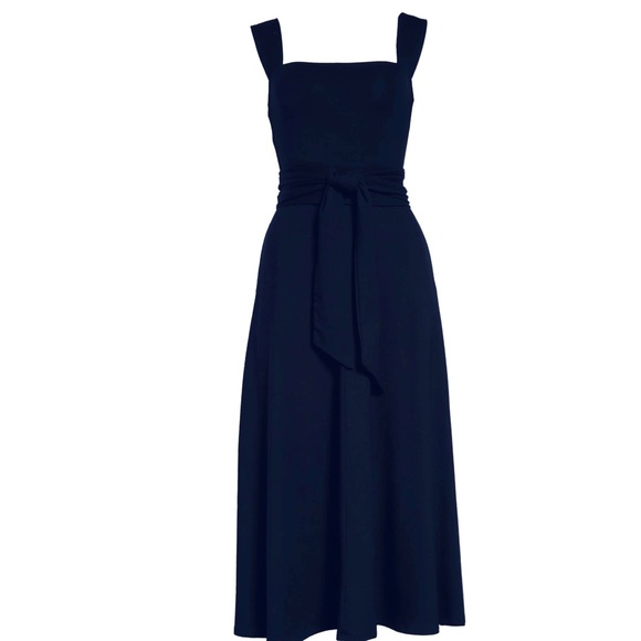 NEW REFORMATION DARK BLUE TIE BACK MIDI DRESS - Picture 7 of 8